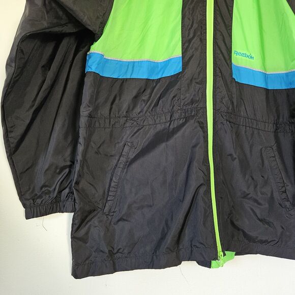 Vtg 90s Reebok Windbreaker Mens L Track Jacket Neon Colorblock Zip Up Pockets - Picture 3 of 10